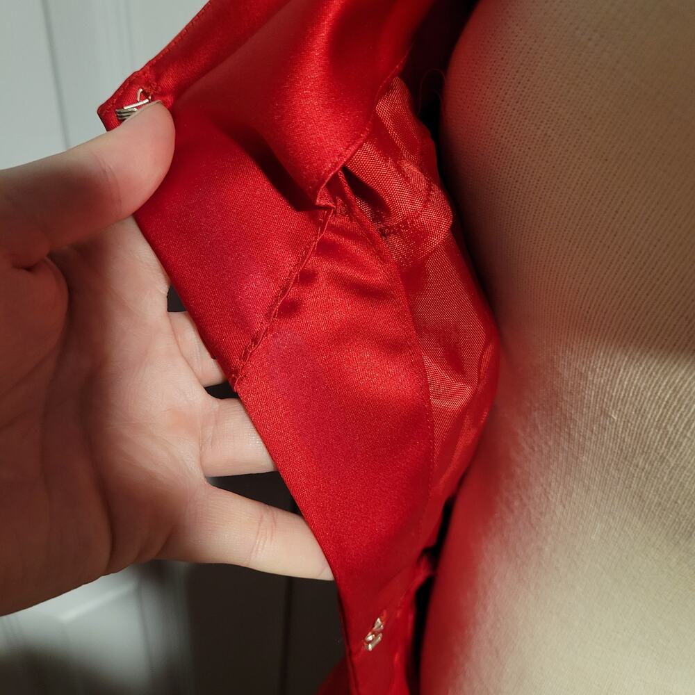 Y2K Red Satin Gown Spaghetti Straps Ruched Cutout Slit Train Size 2-4 Handmade - Picture 12 of 14
